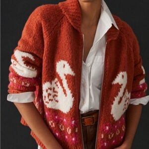 Anthropologie Rust and Pink Swan Cardigan